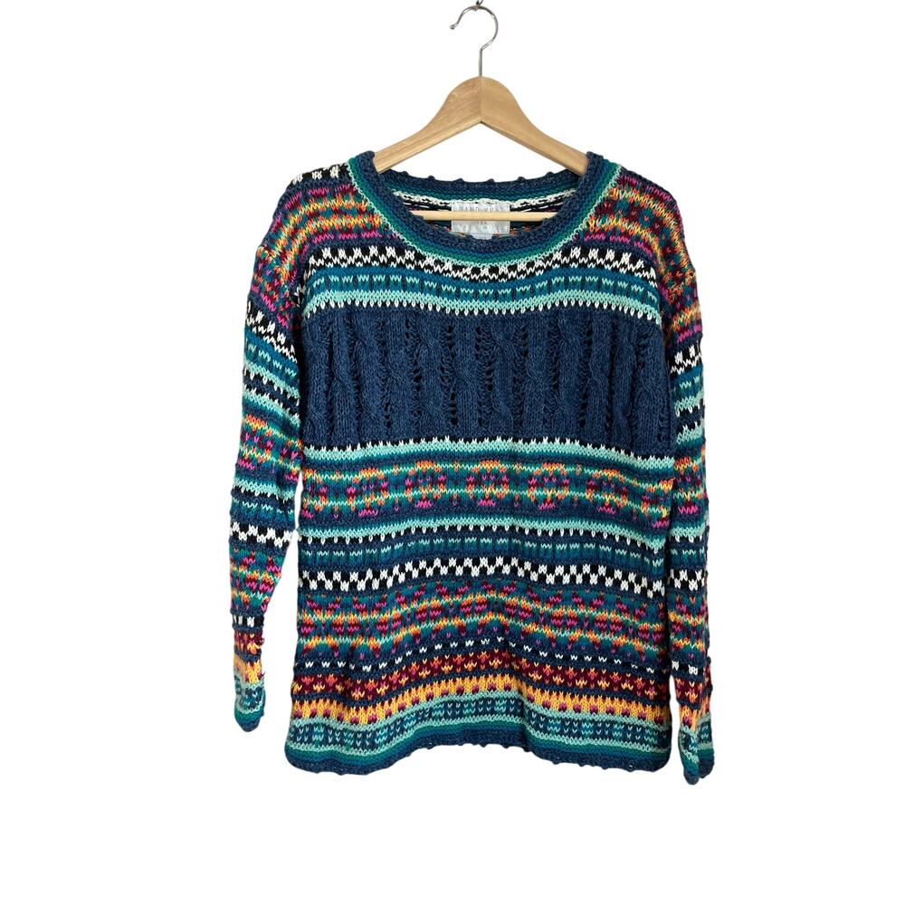 VTG The Limited Hand Knit Ramie Cotton‎ Fair Isle Sweater Sz S